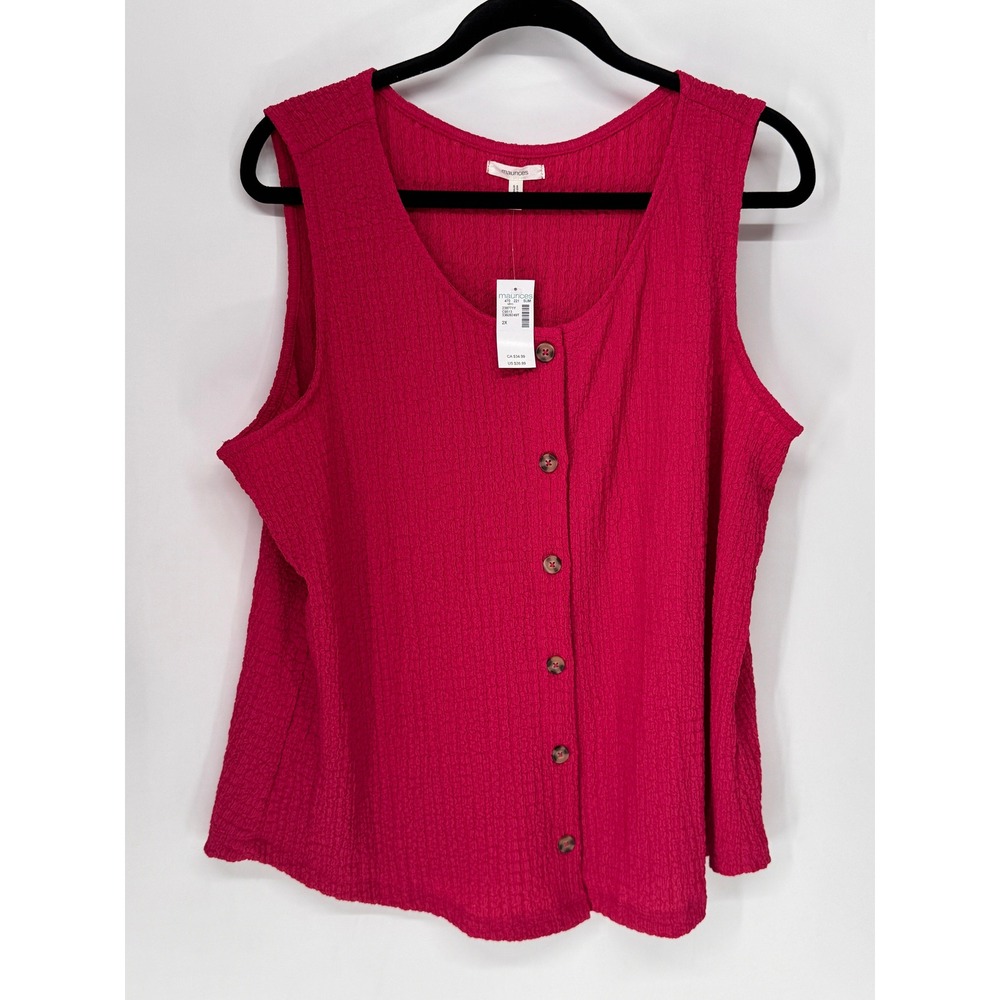 Maurices Tank Top Women 2X Pink NWT Button Front Textured Scoop Neck Sleeveless